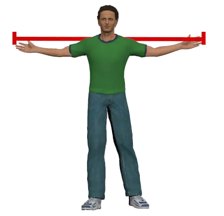 Eine Person, die die Arme seitlich zum Messen der Spannweite ausstreckt.